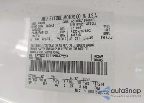 2001 Ford F-150 Lariat/Xl/Xlt from USA, damaged, VIN 1FTRX18L11NB37993